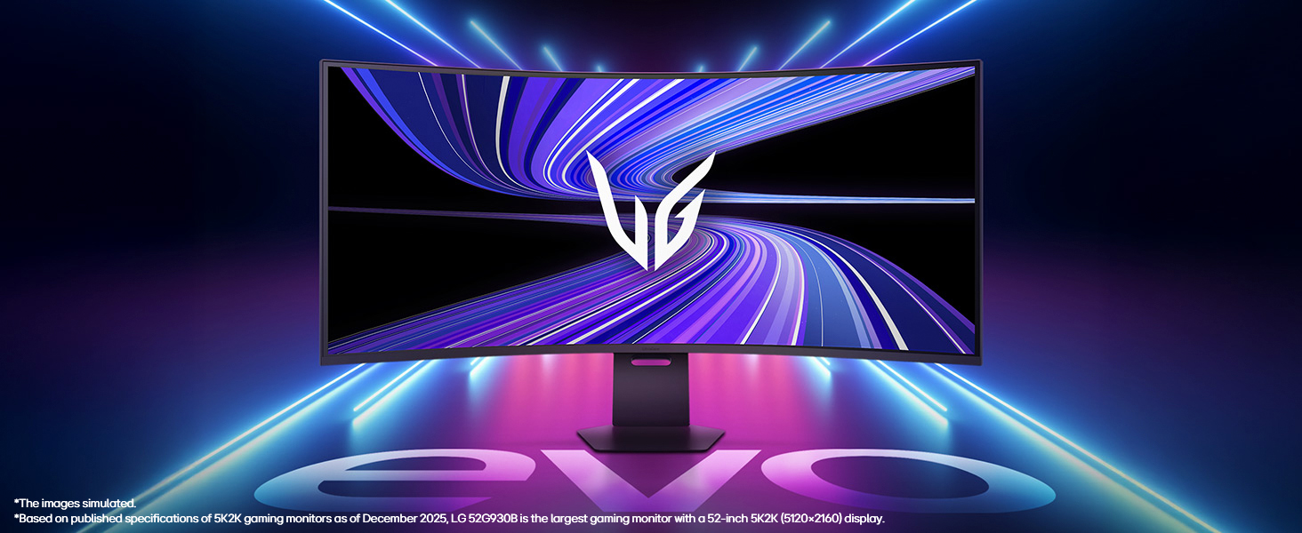 Series of promotional visuals featuring curved blue and purple light trails against dark background, consistent with gaming or tech product marketing aesthetics.