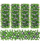 2Pcs Garden Trellis with Flowers, (40x20cm to 28x200cm) Expanding Artificial Trellis Leaf Flower ...