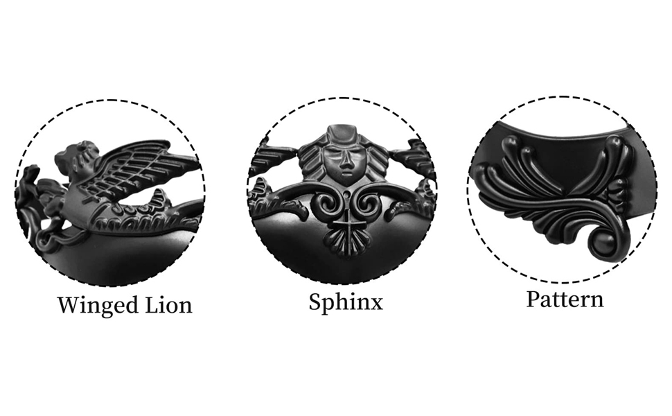 Black eye mask with spiky textured surface details shown from multiple angles. Text includes product descriptions and specifications on right side with measurement scale visible.