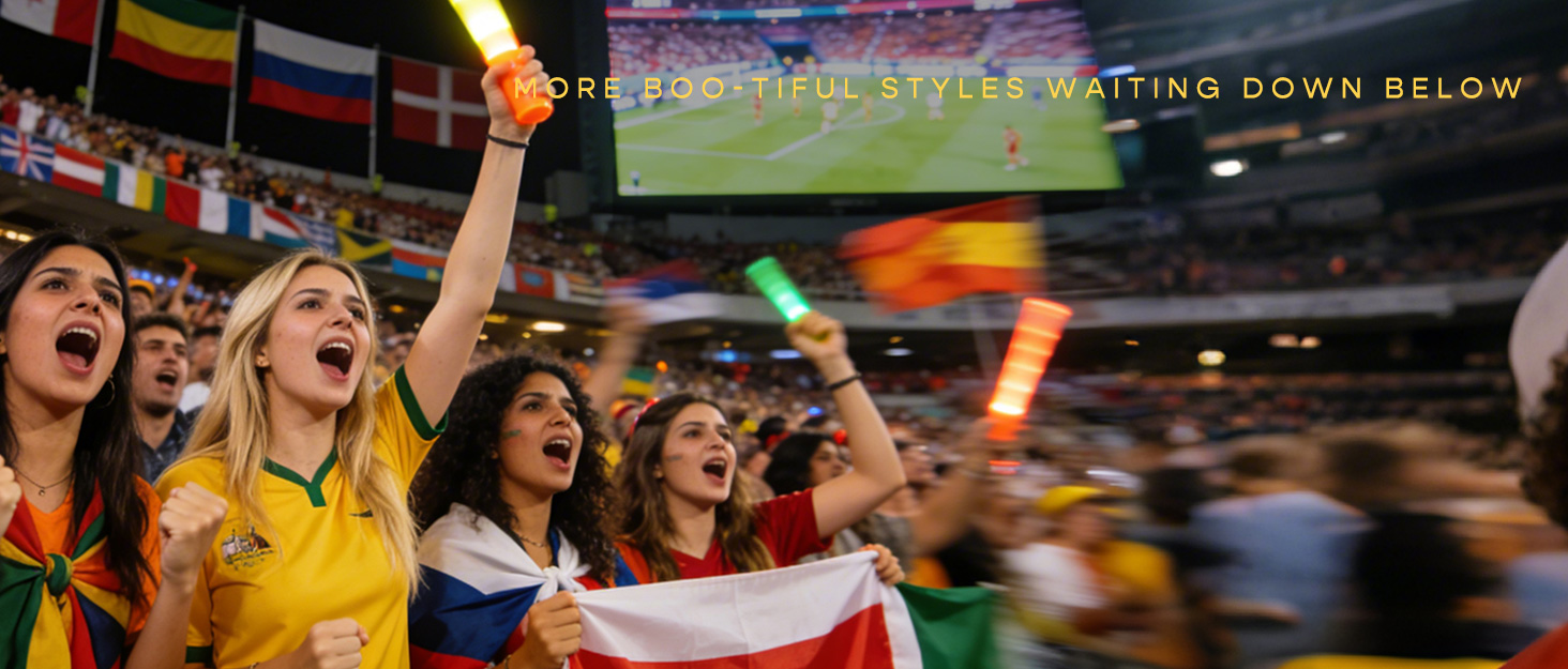 Outdoor crowd scene at sporting event with spectators wearing yellow sports clothing, cheering with motion blur effect in background.