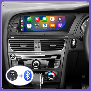 Modern car dashboard interface showing entertainment system with Bluetooth connectivity icon and various control buttons.