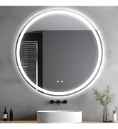 Modern bathroom interior designs featuring illuminated mirrors, vessel sinks, and sleek minimal styling in monochromatic gray and white tones.
