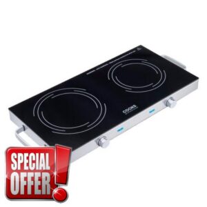 Cooks Professional Double Electric Ceramic Hob 2800W | Plug In Portable 2 Ring Hot Plate Countertop Stove with Non-Slip Feet