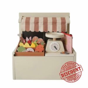 Kids Grocery Store Playset Wooden Market Stall Toy Realistic Play Wooden Market Stand Divided Tray for Childre