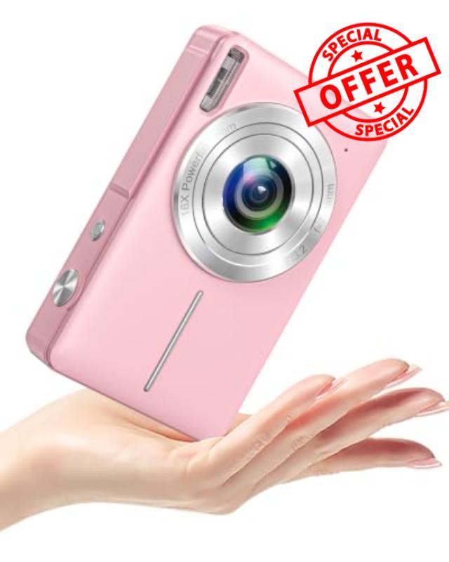 Digital Camera 1080P FHD 44MP Compact Digital Camera with 2.5" Screen 16X Zoom Anti-Shake Cheap Digital Camera Portable Small Digital Camera for Kids Teenagers Seniors Beginners Pink