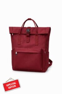Water Resistant Roll Top Laptop Backpack for Women Medium Capacity Travel Backpack Casual School College Work Commuter Daypack Lightweight Durable Bookbag with Multiple Pockets (Burgundy