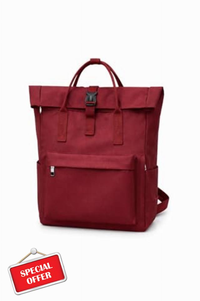 Water Resistant Roll Top Laptop Backpack for Women Medium Capacity Travel Backpack Casual School College Work Commuter Daypack Lightweight Durable Bookbag with Multiple Pockets (Burgundy