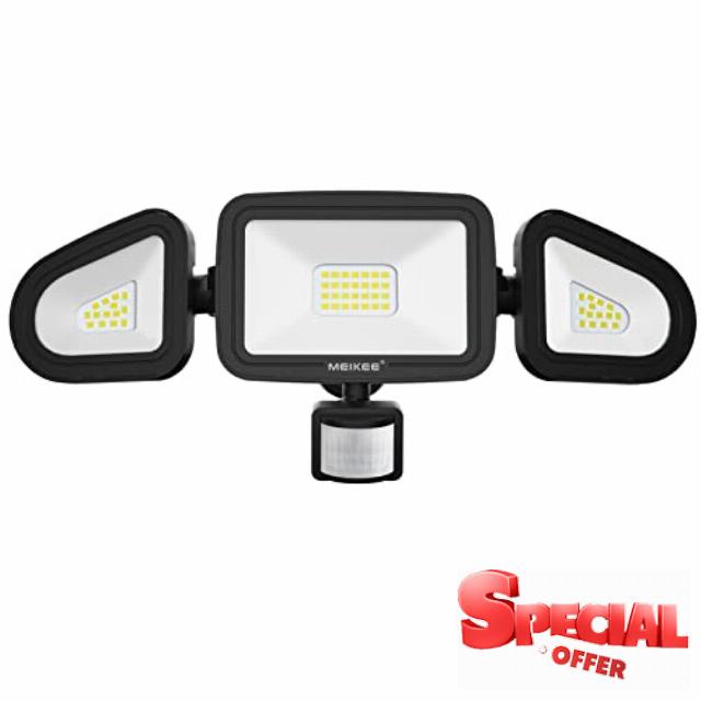 MEIKEE Security Lights Outdoor Motion Sensor 42W PIR Sensor Security Light Motion Sensor Floodlight 3600 Lumen IP66 Waterproof 6500K Cold White Outdoor Light Mains Powered for Garden Backyard           [Energy Class F]