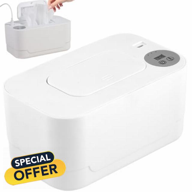 Baby Wipe Warmer Diaper Wipe Warmer 55℃ to 65℃ Thermostat Adjustable Wipes Warmer with Light USB Heating Wet Wipes Warmer Large Capacity Wipe Holder White