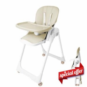 Baby High Chair Foldable Highchair Feeding Chair with Wheels Adjustable Height & Backrest Removable Double Tray Toddler Seat for Newborn 6 Months to 3 Years