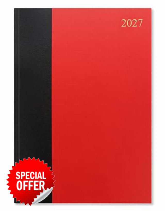 Letts of London Standard A4 two pages per day 2027 diary - Red/Black 27-TC1