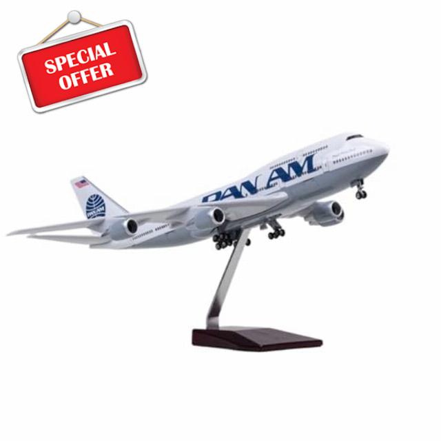 Feng Shui， Replica Aircraft Models 47cm Scale Model Airplane With Light 1:150 Pan Am For Boeing 747 Aircraft Model Civil Aviation Cargo Plane Miniature (With light)