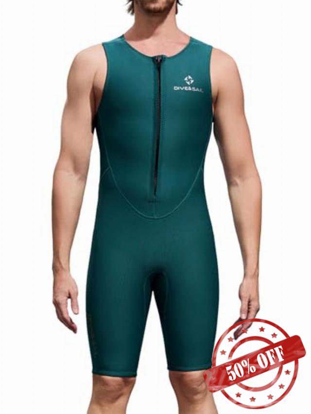 dPois Men 2mm One-piece Wetsuit Sleeveless Round Neck Plain Swimsuit for Snorkeling Surfing Swimming