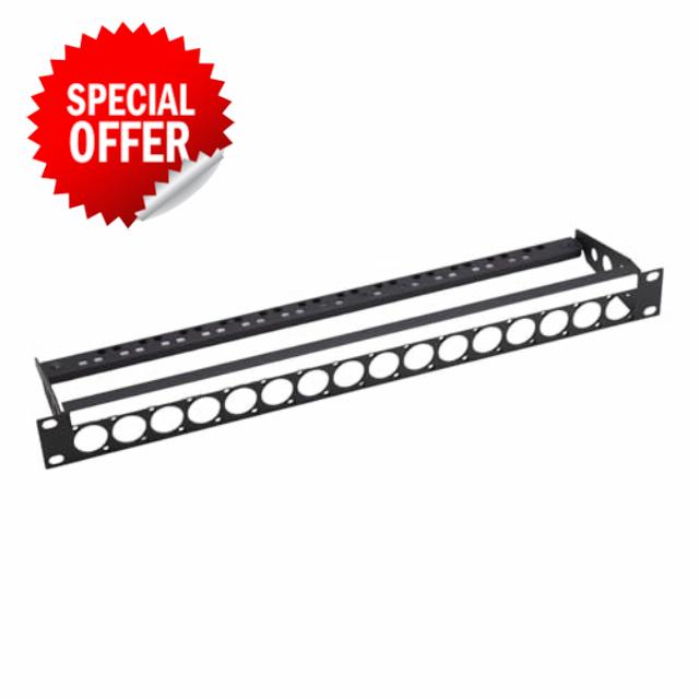 kenable 19 inch Rack Panel Punched for 16 D-Series Connectors 1U Brushed Dark Aluminium Metal Mounting Plate for Audio Video Data Patch Panels Server Cabinet Equipme