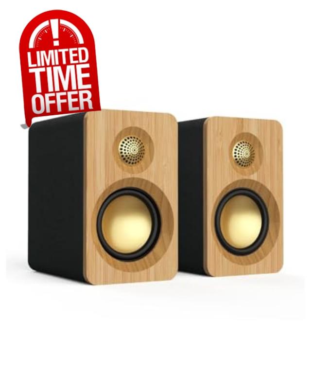 Onara Noble Compact Desktop Speakers 2.0 – 60W RMS-Bamboo Wood | Multimedia Active Speaker with BT 5.3