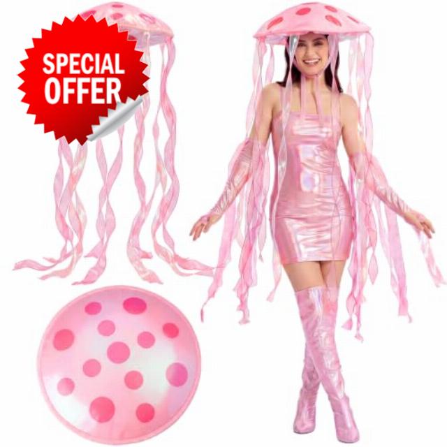 Hercicy Halloween Jellyfish Hat Sponge Party Costume Accessory Oversized Handmade Ocean Creature Novelty Headwear for Women Polka Dot Tulle Veil Headpiece for Halloween Costume Carnival Outfit Party
