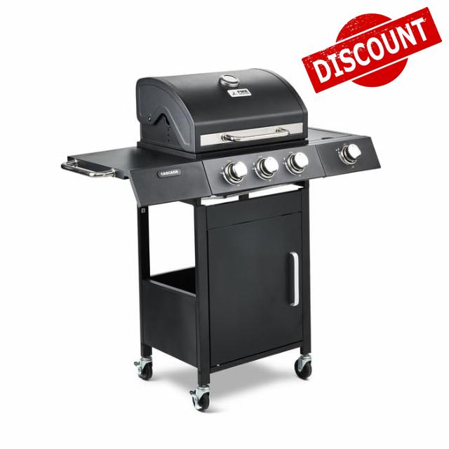 Fire Mountain Cascade 4 Burner Gas BBQ Black with Side Burner Cast Iron Grill Outdoor Barbecue for Garden Patio 51.5 x 37.5cm Cooking Area