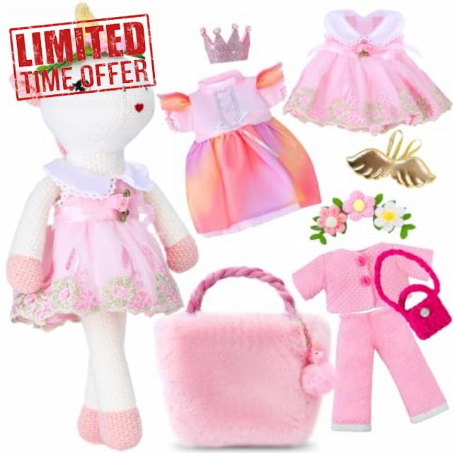 Unicorn Toys for 3-10 Years Old Girls Ballerina Plush Girls Toys 3 Pieces Clothes & Plush Storage Bag for Toddlers Birthday Gifts for Girls Socks Stuffe