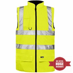 LIZZIE JACOBS Hi Viz Bodywarmer Reversible Fleece Lined High Visibility Gilet Hi Vis Reflective Waterproof Workwear Padded Vest Security Safety Wear Warm Waistcoa