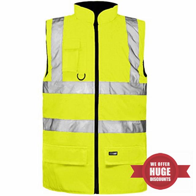 LIZZIE JACOBS Hi Viz Bodywarmer Reversible Fleece Lined High Visibility Gilet Hi Vis Reflective Waterproof Workwear Padded Vest Security Safety Wear Warm Waistcoa