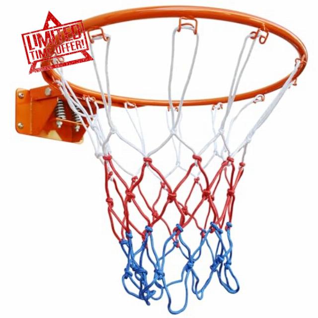 45 cm Basketball Hoop Ring Stable with Double Spring and Net for Floor and Wall Mounting