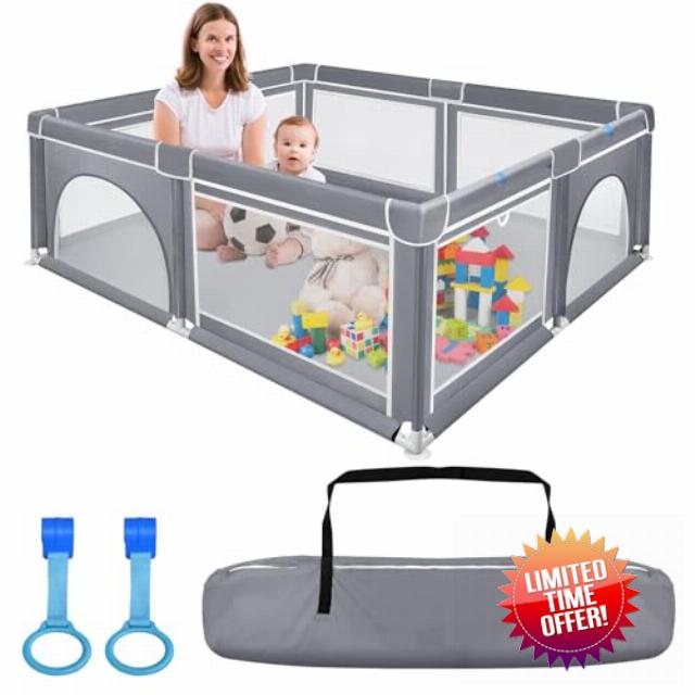 Baby Playpen 180x200cm Kids Play Pen Toddlers Fence with Breathable Mesh