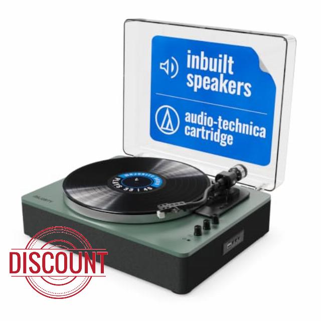 MAJORITY Folio Bluetooth Vinyl Record Player (Green) | Bluetooth Turntable with Built-in Speakers