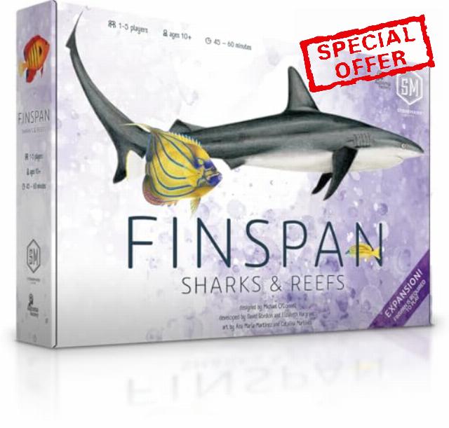 Stonemaier Games | Finspan: Sharks & Reefs | Board Game Expansion | Build a thriving reef with apex predators and unique fish. Expand your ecosystem. 1-5 players | 45-60 mins | Ages 10+