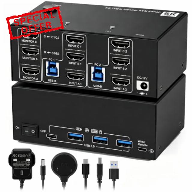 KVM Switch 3 Monitors 2 Computers