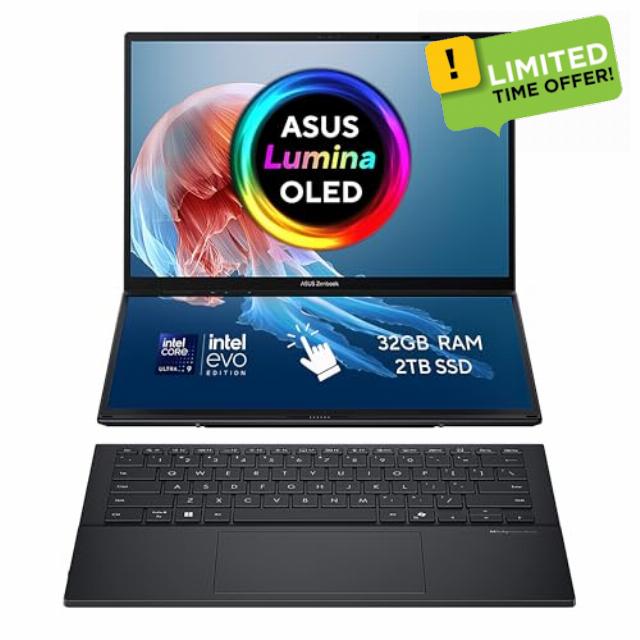 ASUS Zenbook Duo 14 OLED UX8406CA laptop | 14.0" 120Hz 3K dual-touchscreen | Intel Core Ultra 9-285H | 32GB RAM | 2TB SSD | Detachable keyboard | Windows 11
