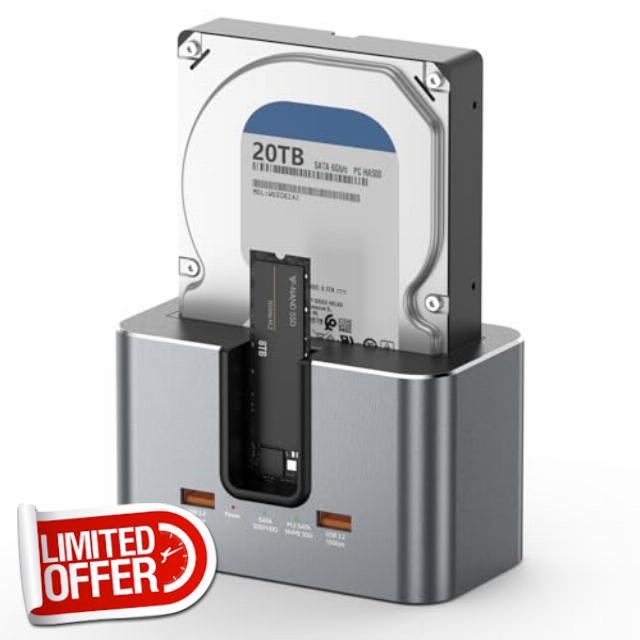 2-Bay Hard Drive Enclosure for 2.5 & 3.5 inch SATA HDD/SSD and M.2 NVMe SSD