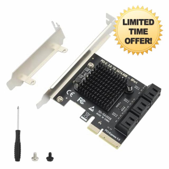 ELUTENG PCIe X4 SATA Expansion Card 6 Ports 6Gbps PCI-E to SATA 3.0 Adapter for X1/X4/X8/X16 Slot PCI Express Controller Card with Low Profile Bracket Compatible with Windows 10/7/8/XP/Vista/Linux