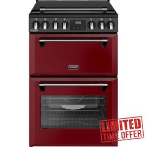 Stoves 60cm wide Double Oven Richmond DX MRA 60Ei RTY Mini Range Electric Cooker with Induction Hob - Garnet Red - A/A Rated           [Energy Class A]