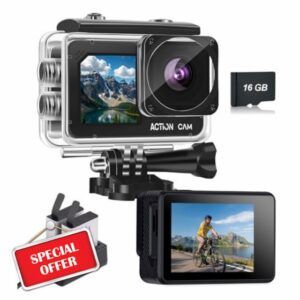 Action Camera FHD 1080P 16MP- 131FT/40M Waterproof Dual Screen Sports Camera
