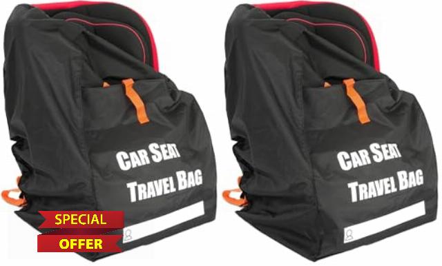 Car Seat Travel Bag - Waterproof Car Seat Backpack Strong Nylon Baby Seat Bag Carry On Backpacks for Airplanes Gate Check in (Pack of 2)
