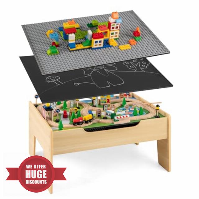 Maxmass 78 PCS Wooden Train Table with Reversible Tabletop | 5 in 1 Children Activity Table Train Track Set Educational Toys for 3+ Years Old Boys Girls