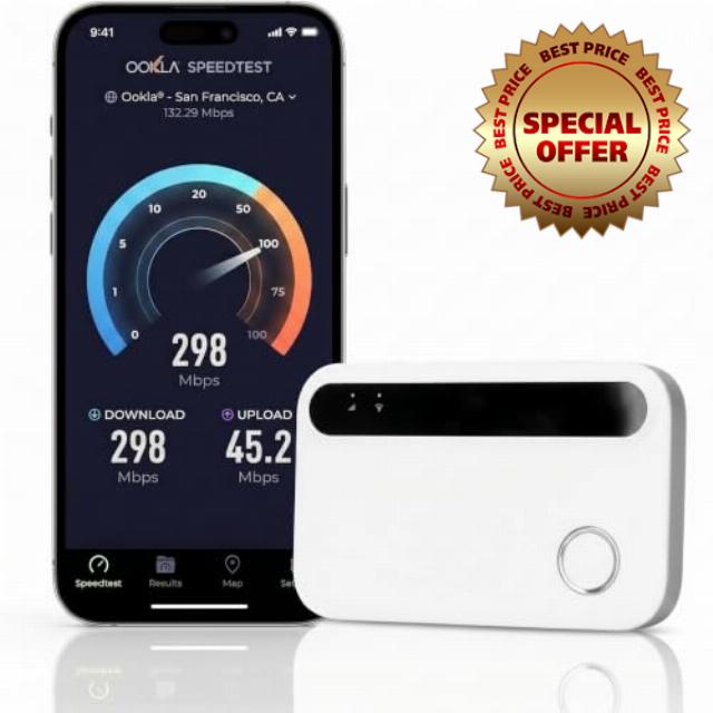 Portable 5G/4G+ Mobile WiFi 6 Router – Travel Broadband Modem with SIM Card Slot (SIM Not Included)
