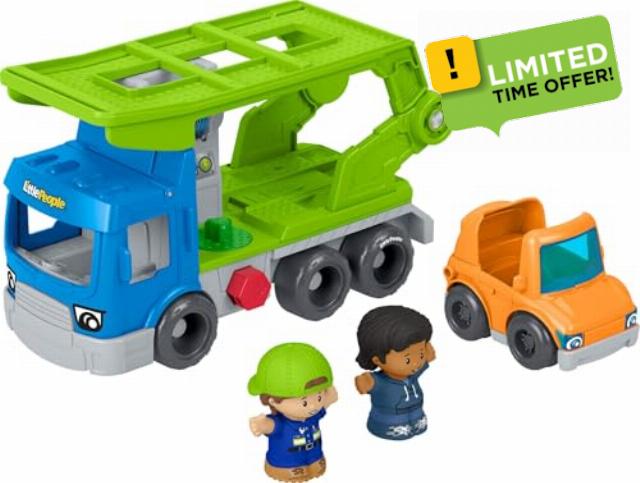 Fisher-Price Little People Toddler Toy Load & Roll Hauler Car Carrier & Mechanic Playset for Preschool Pretend Play Kids Ages 1+ Years