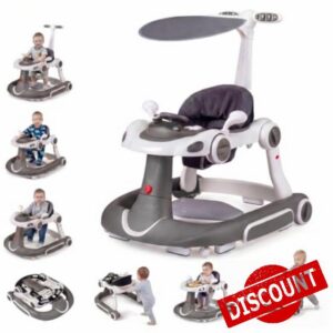 Maxmass 7 in 1 Baby Walker Folding Sit to Stand Learning Walker (Grey) | Toddler Push Along Toy with Canopy