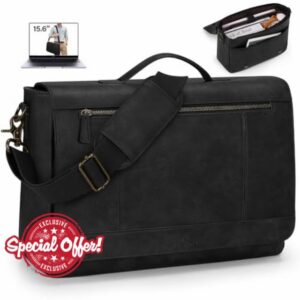 RAINSMORE Leather Messenger Bag for Men 15.6 Inch Waterproof Laptop Bag Vintage Computer Briefcase Large Shoulder Satchel Bags for Work Business Office College