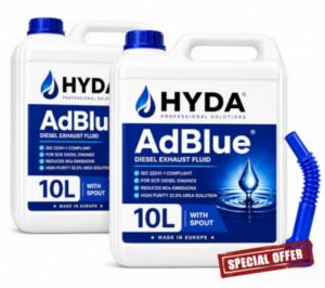 HYDA AdBlue 20 Litres 2 x 10L Ad Blue Diesel Exhaust Fluid DEF for Diesel Cars Vans Trucks Commercial Vehicles ISO 22241 High Purity Urea Solution with 2 Easy Pour Spouts Twin Pack
