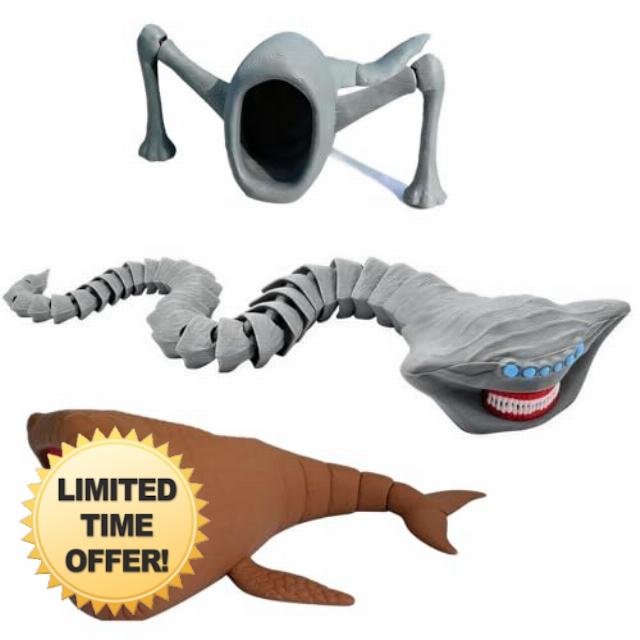 3 Pcs Bloop Sea Monster 3D Printed Flexible Articulated Fidget Toy