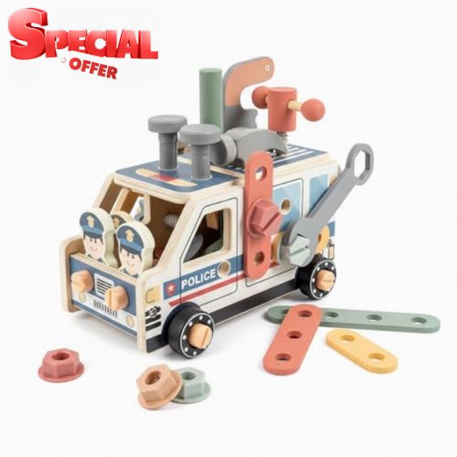 Wooden Nut and Bolt Toy Science and Engineering Play Wooden Screw Toy Creative Thinking Pretend Service Truck for Preschoolers