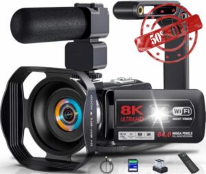 8K Camcorder 64MP Video Camera WiFi 18X Zoom Night Vision Vlogging Camera | 8K & 64MP Photo