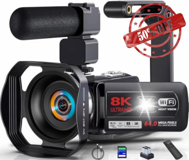 8K Camcorder 64MP Video Camera WiFi 18X Zoom Night Vision Vlogging Camera | 8K & 64MP Photo