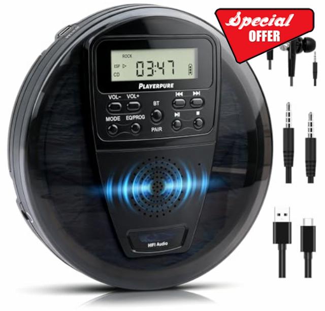 Portable CD Player with Bluetooth and Speaker