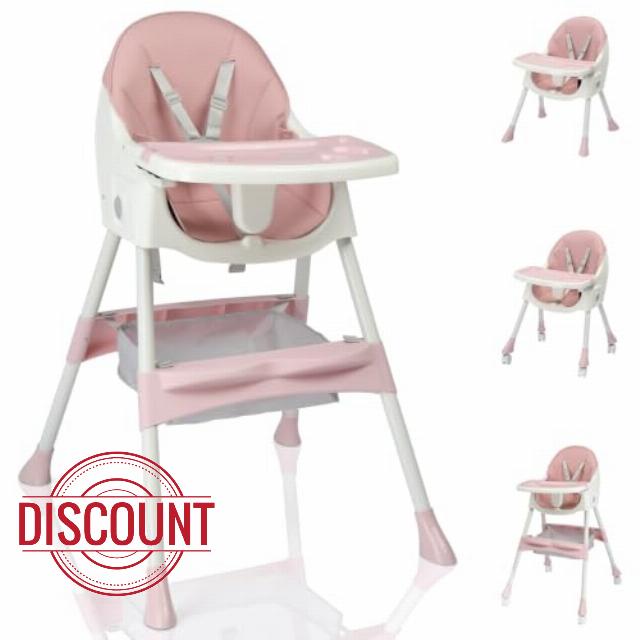 LALAHO 3-in-1 Foldable Baby High Chair with 5-Point Safety Harness Pink | Portable Convertible Highchair with Adjustable Double-Layer Tray and Storage Bag for Toddlers & Babies