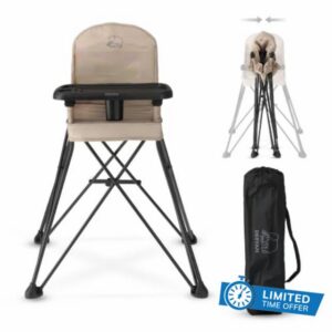 Deryan Pop 'N Sit High Chair - Foldable High Chair with Built-in Saddle Seat - Lightweight and Stable - with Tray - 6 Months and up - Nouga