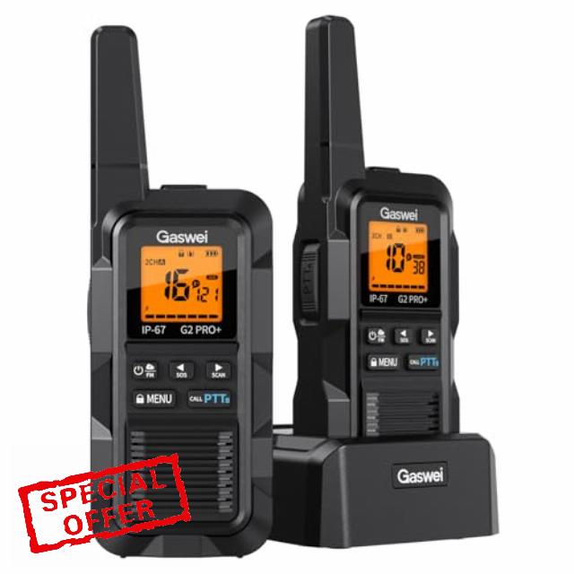 Gaswei G2Pro Professional 2-Way Radios for Adults [2 Pack] | IP67 Waterproof & Floatable Walkie Talkies with Dual PTT