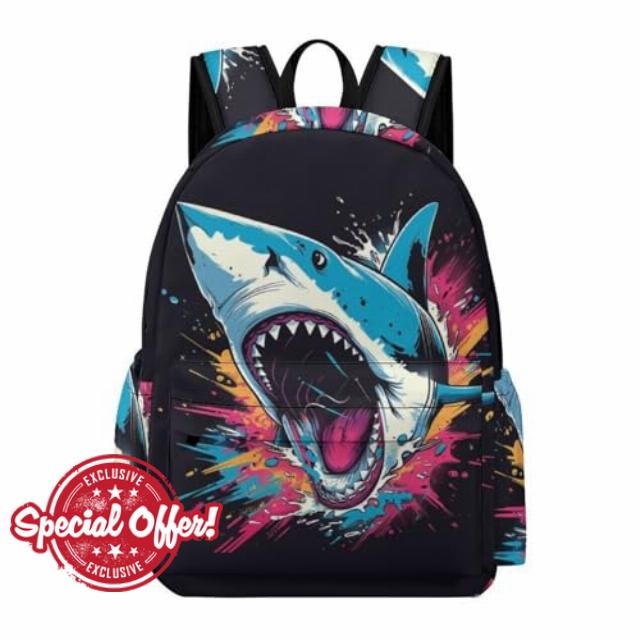 Children Shark Design Backpack for Boys Girls Primary to Secondary School Age 13.3 Inch Laptop Rucksack